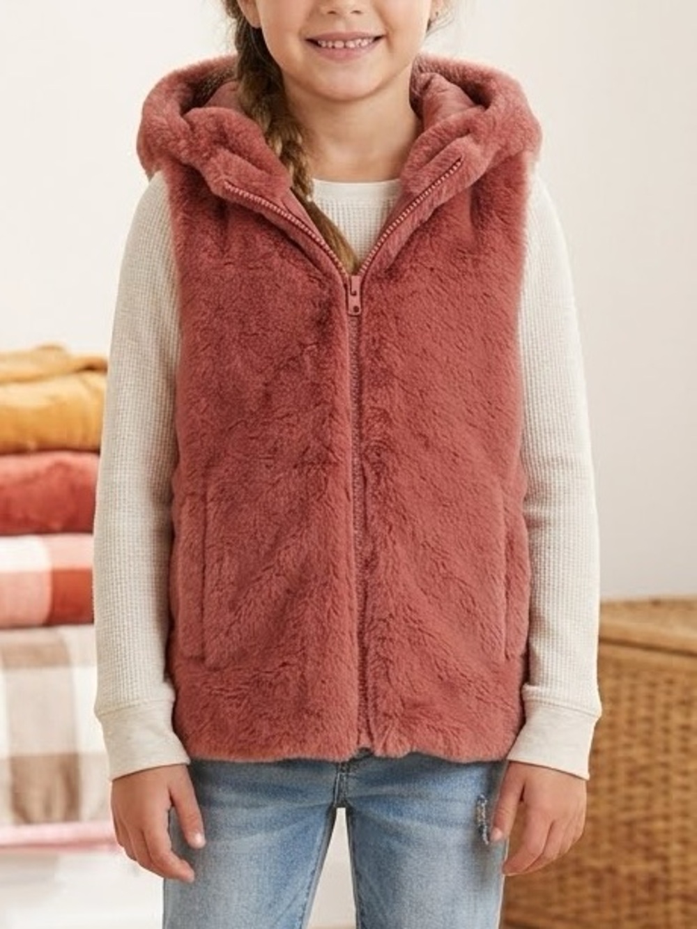 Cozy Hooded Vest in Dusty Rose
